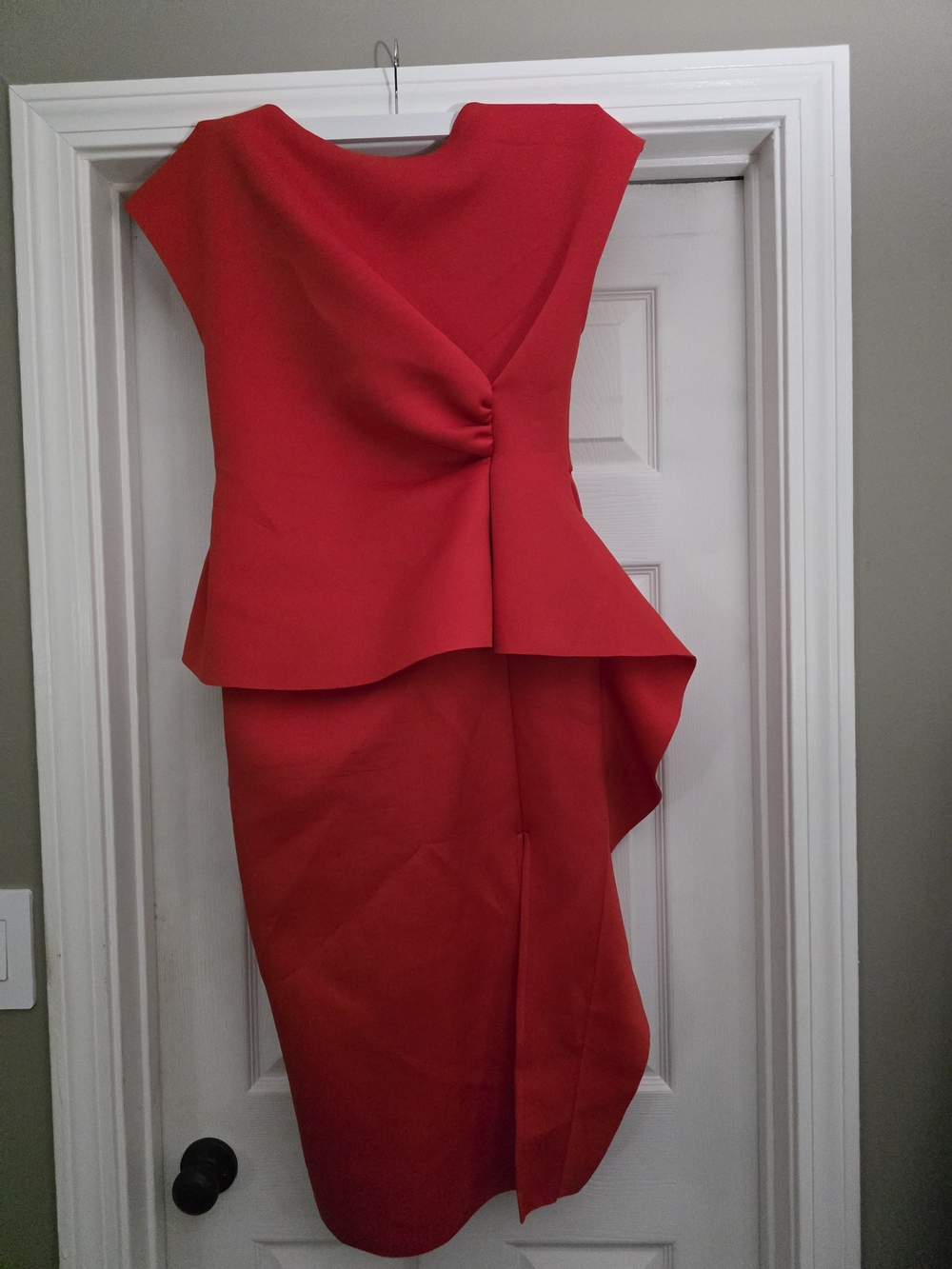 Red Draped Peplum Midi Dress - Unbranded